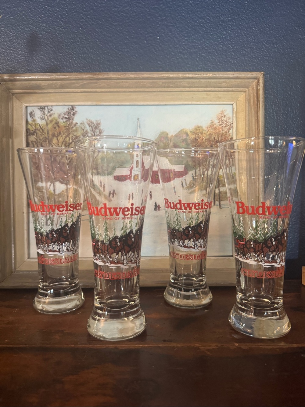 1988 Budweiser Red Holiday Clydesdale Pilsner Glasses - Set of 4
